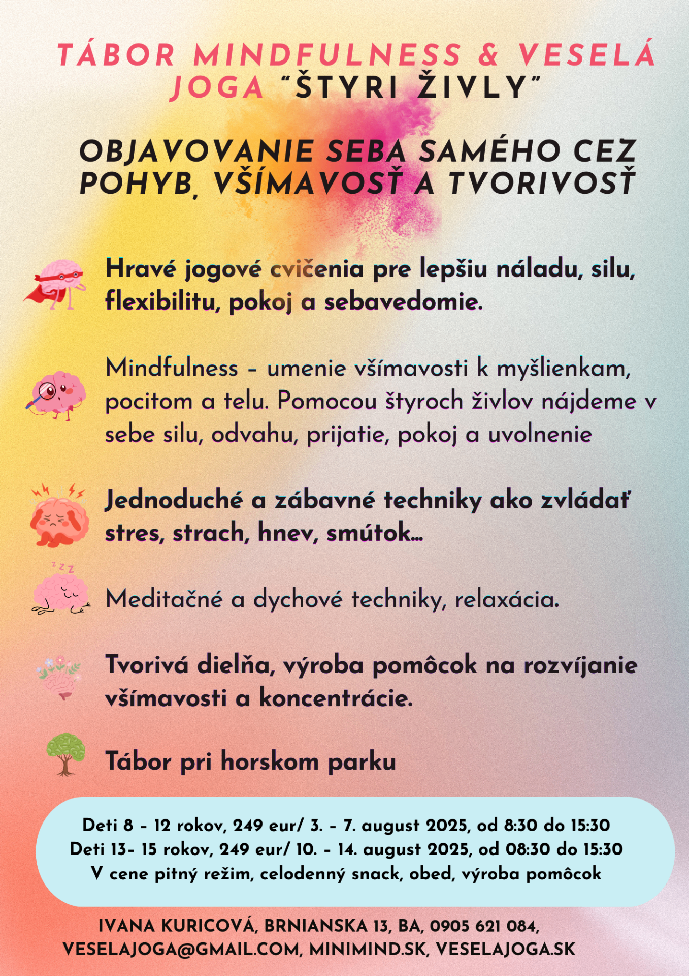 Plagát: Tábor Mindfulness Veselá joga – Štyri Živly